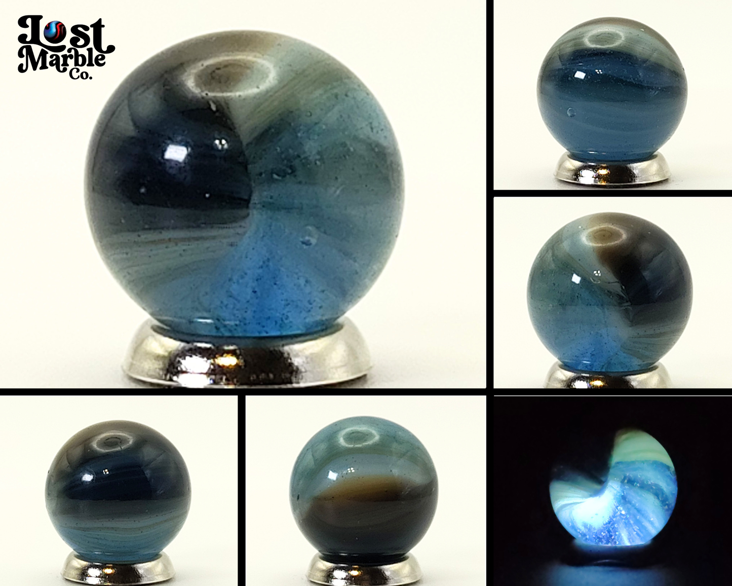 5/8" Akro Agate Sparkler Marble Blue & Brown NM++
