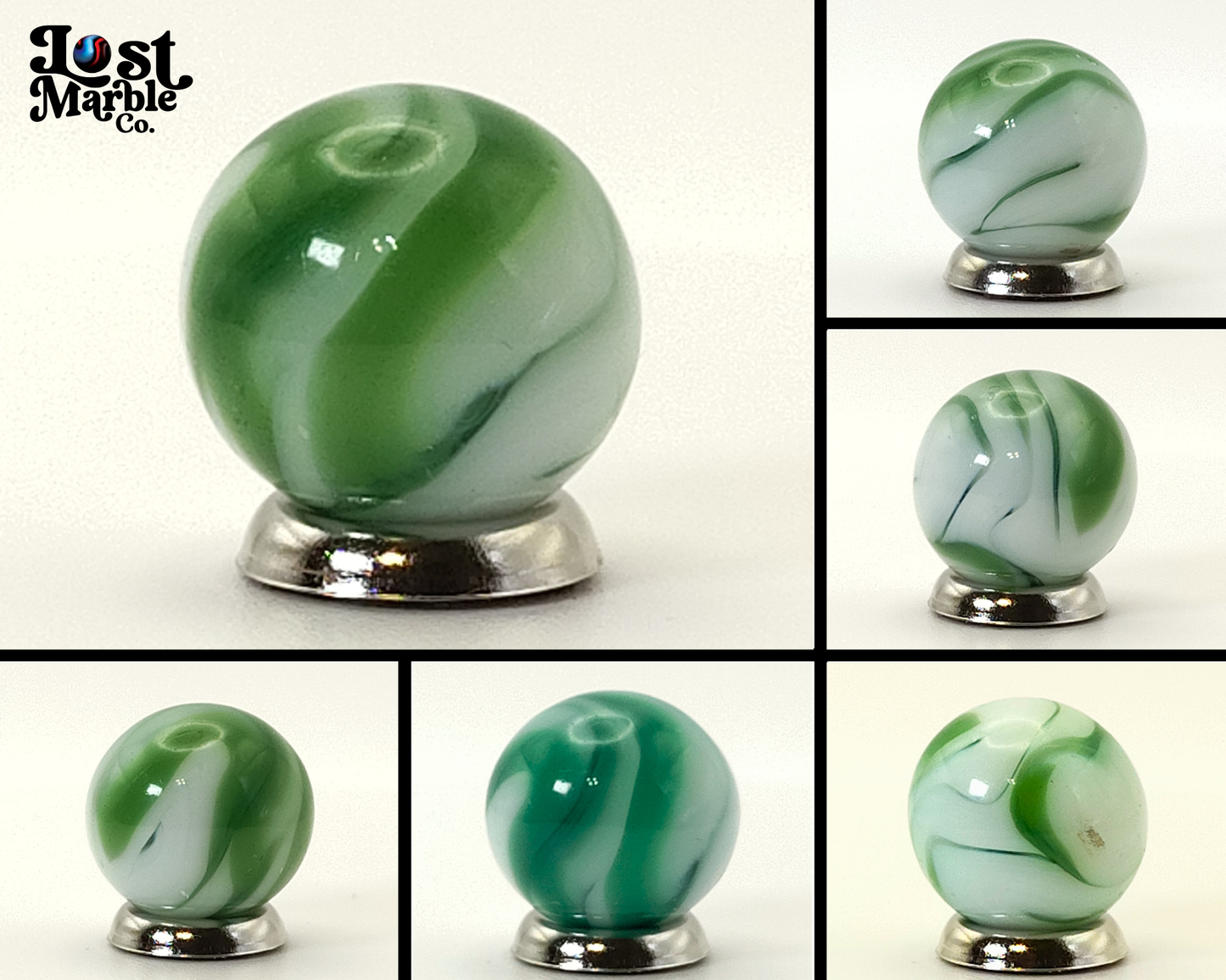 5/8" CAC Swirl Marble Dark Green & White NM+