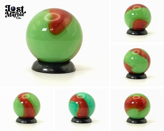 5/8" Akro Agate Prizename Corkscrew Marble Lime Green & red w/eyelashes NM