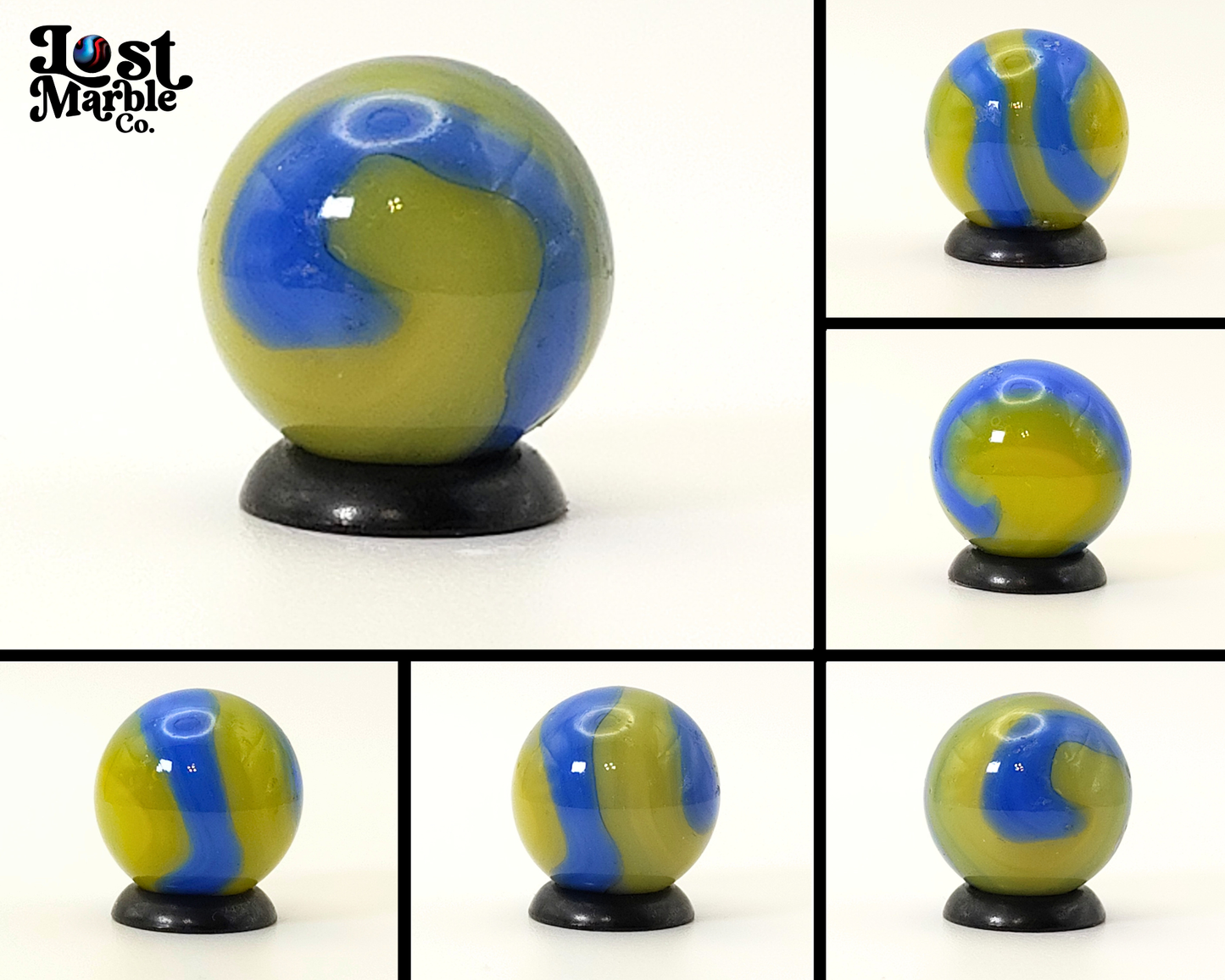 5/8" Akro Agate Special Corkscrew Marble Blue Translucent Yellow & White NM-
