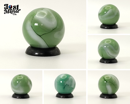 5/8" Green & White Opaque Swirl Marble NM+