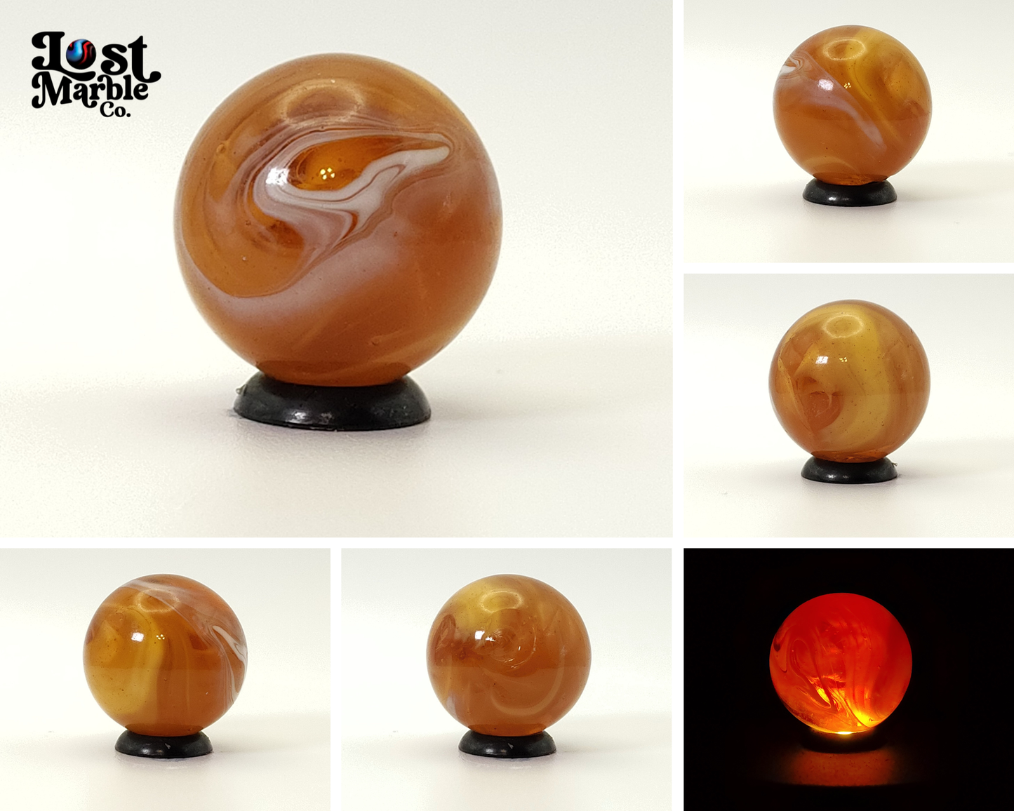 7/8" Amber Slag marble, feathered NM+