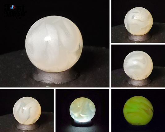 5/8" Transparent Clear Base Marble with White Ribbons Manganese glow MINT