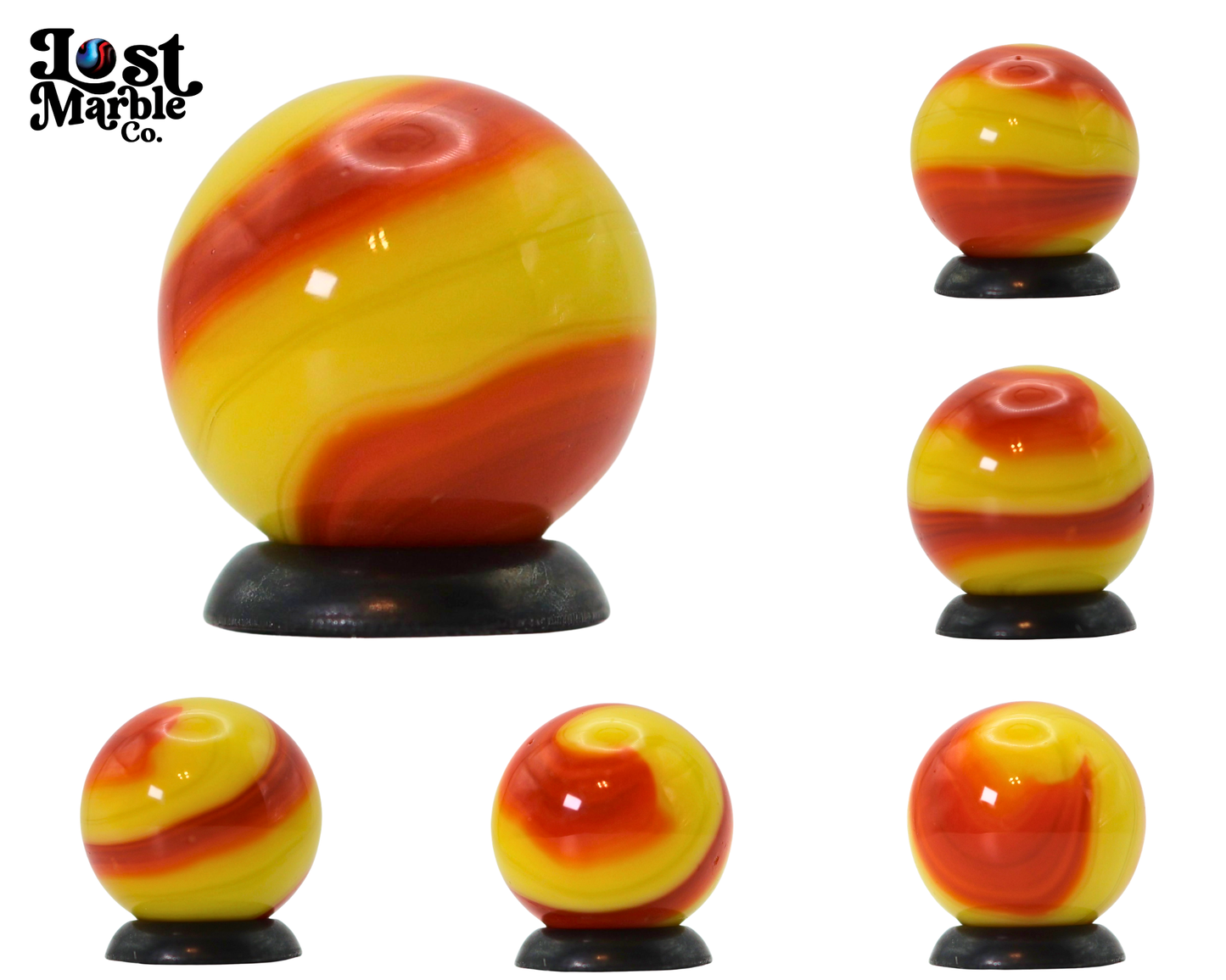 5/8" Akro Agate Prizename Corkscrew Marble Yellow & Orange NM