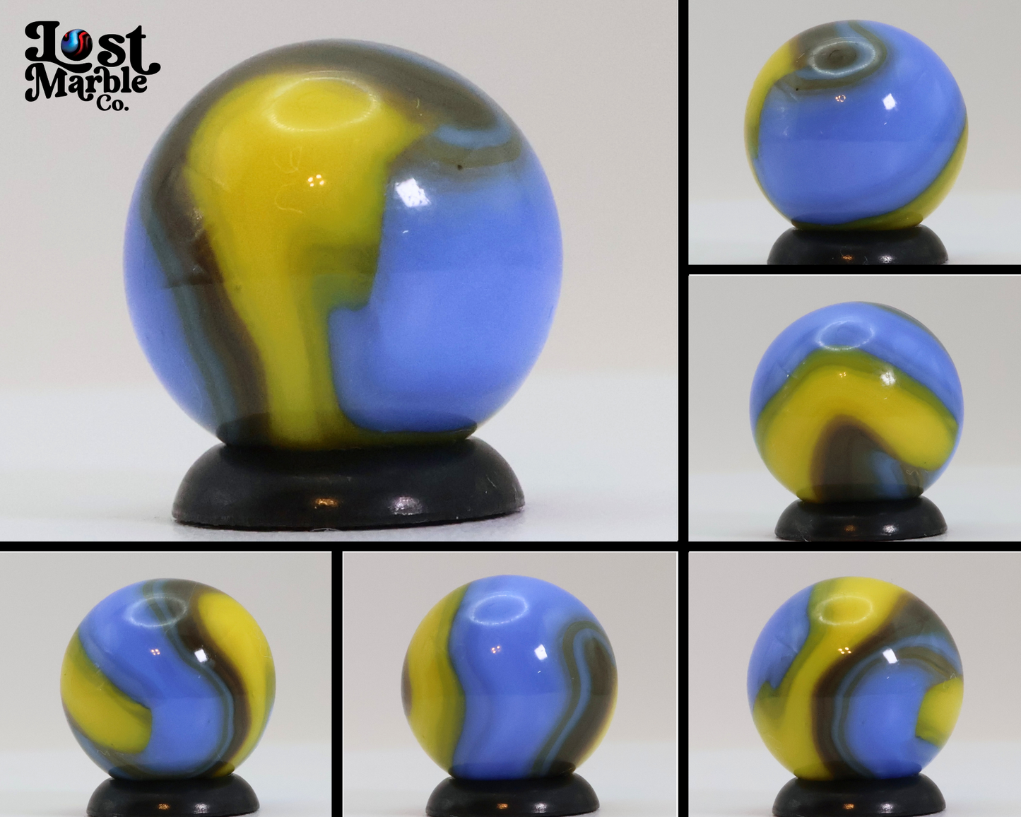 5/8" Akro Agate Special Corkscrew Blue Yellow Tan NM++