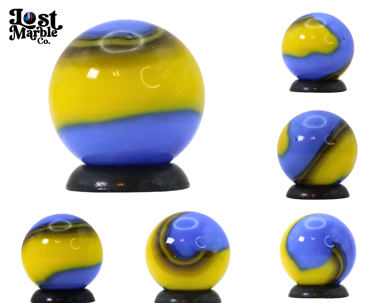5/8" Akro Agate Special Corkscrew Marble yellow blue tan EYELASHES NM+