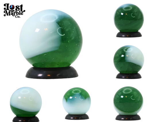5/8" Akro Agate Patch Marble Green Translucent Base & White NM+