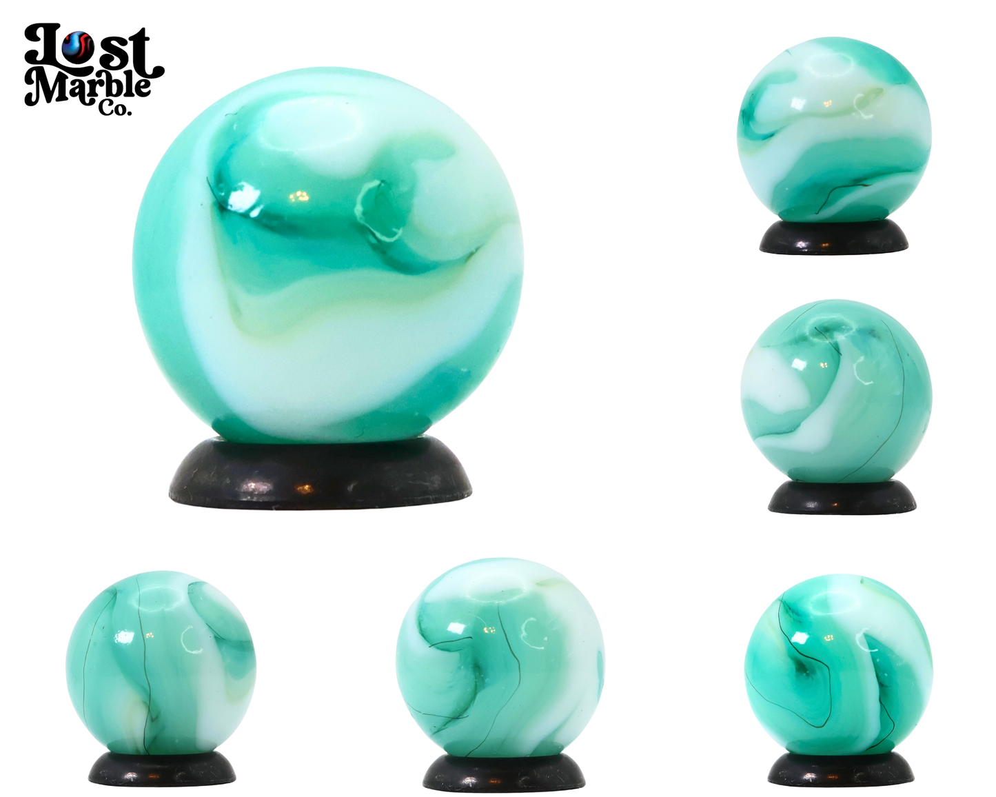 11/16" Swirl Marble Teal, White, horsehair oxblood swirl NM+