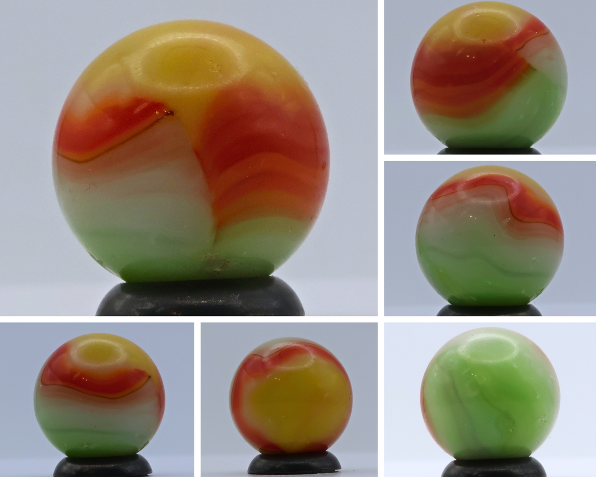 11/16" Vitro Agate Marble Parrot/Parakeet strip of oxblood NM-