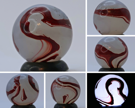⅝” Akro Agate Silver Oxblood NM (small pin pricks and one bigger hit)