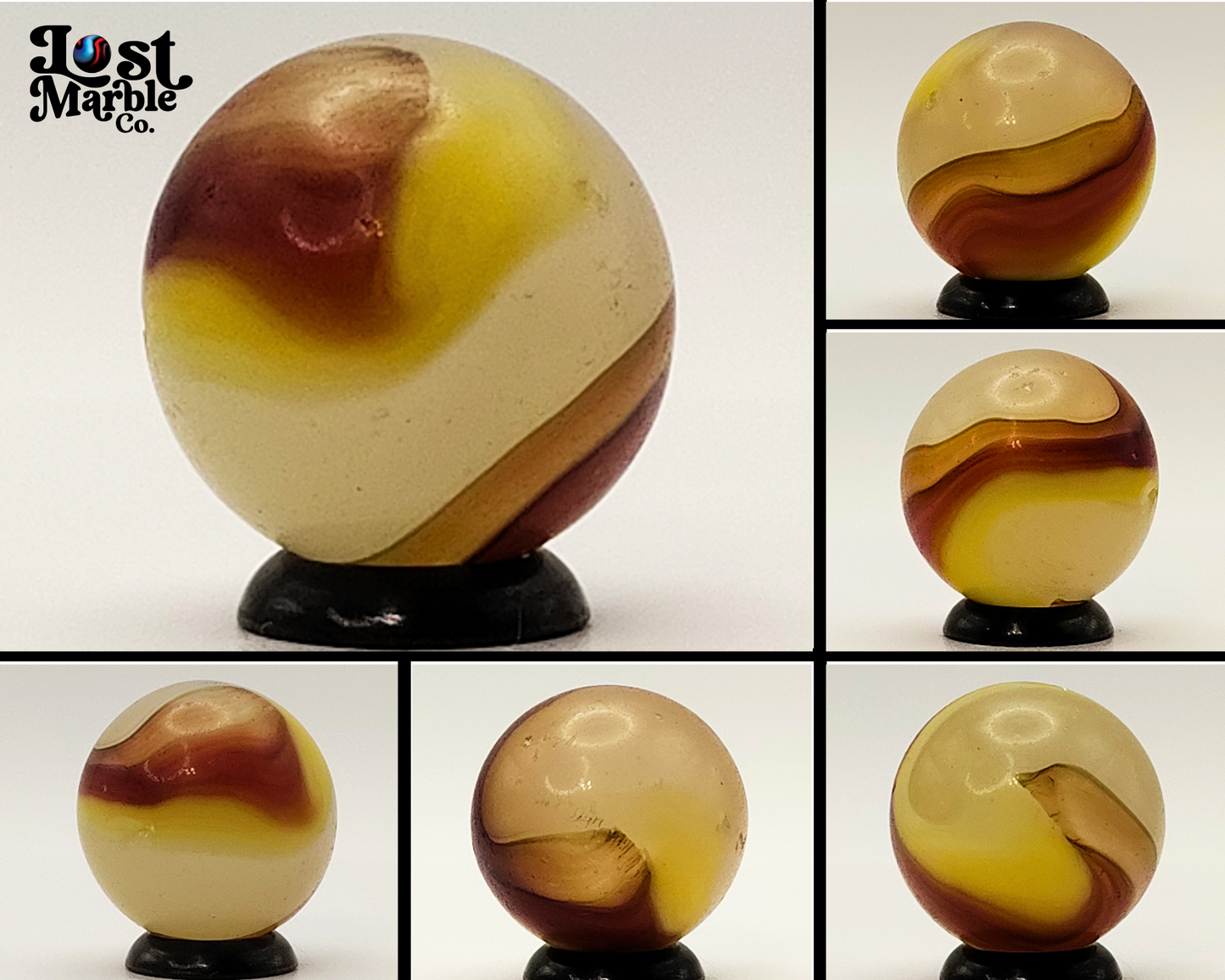 ~3/4" Akro Agate Egg Yolk Oxblood Shooter Marble NM+
