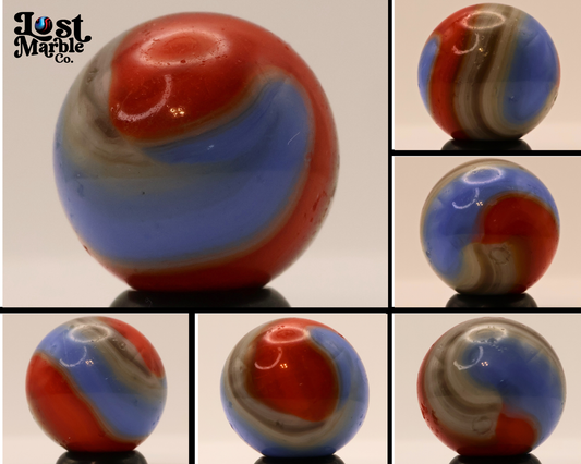 3/4" Akro Agate Marble Special Corkscrew, Red, Blue, Tan NM