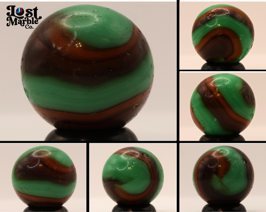 11/16" Akro Agate Marble Special Corkscrew green, orange, brown NM-