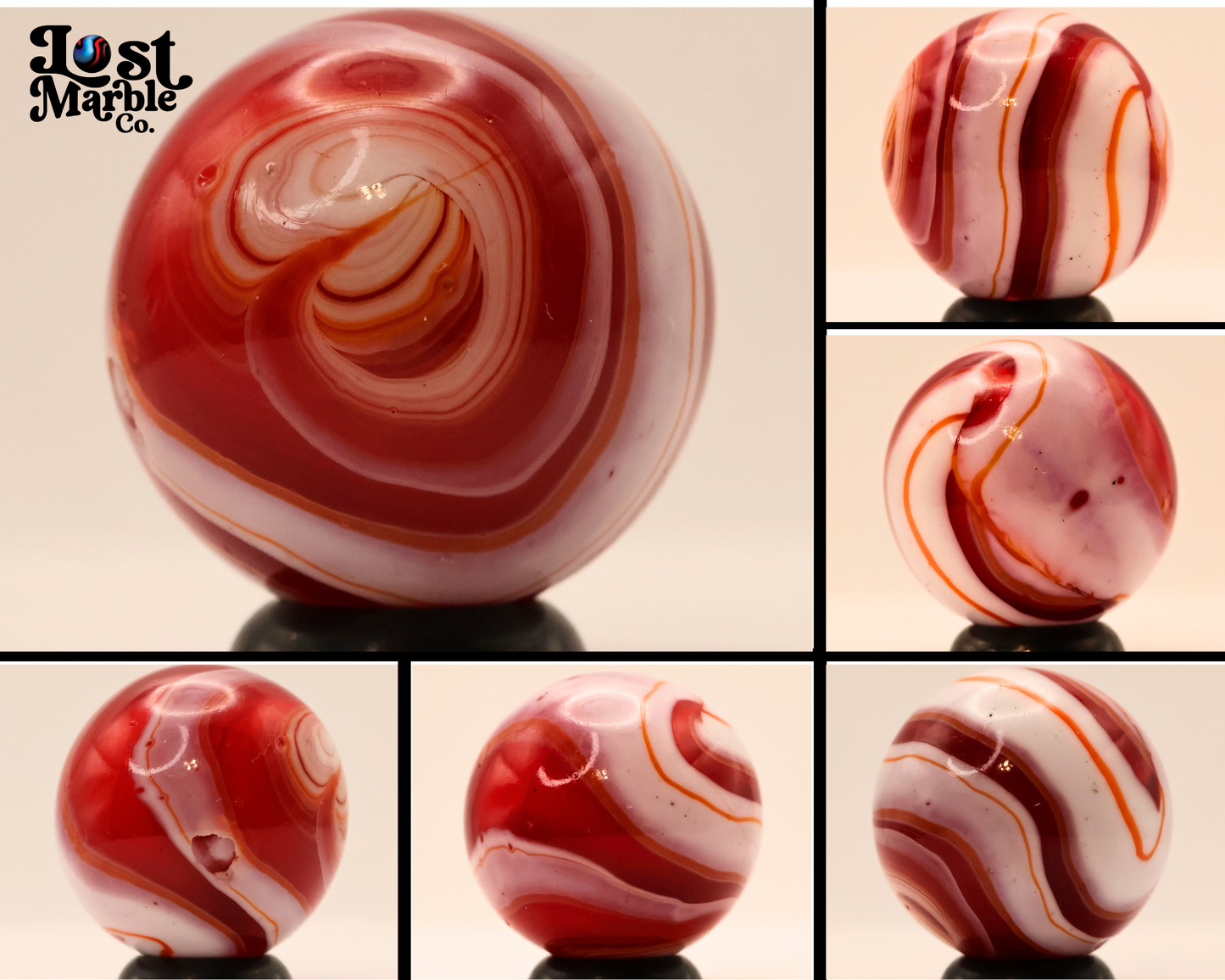 7/8" Red Slag Marble w/drizzle NM+ Gorgeous!