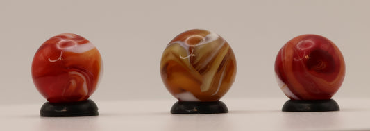 5/8" to 11/16" 3pk of Slag Marbles Amber & Red Drizzle  & 9 pattern NM+ to M