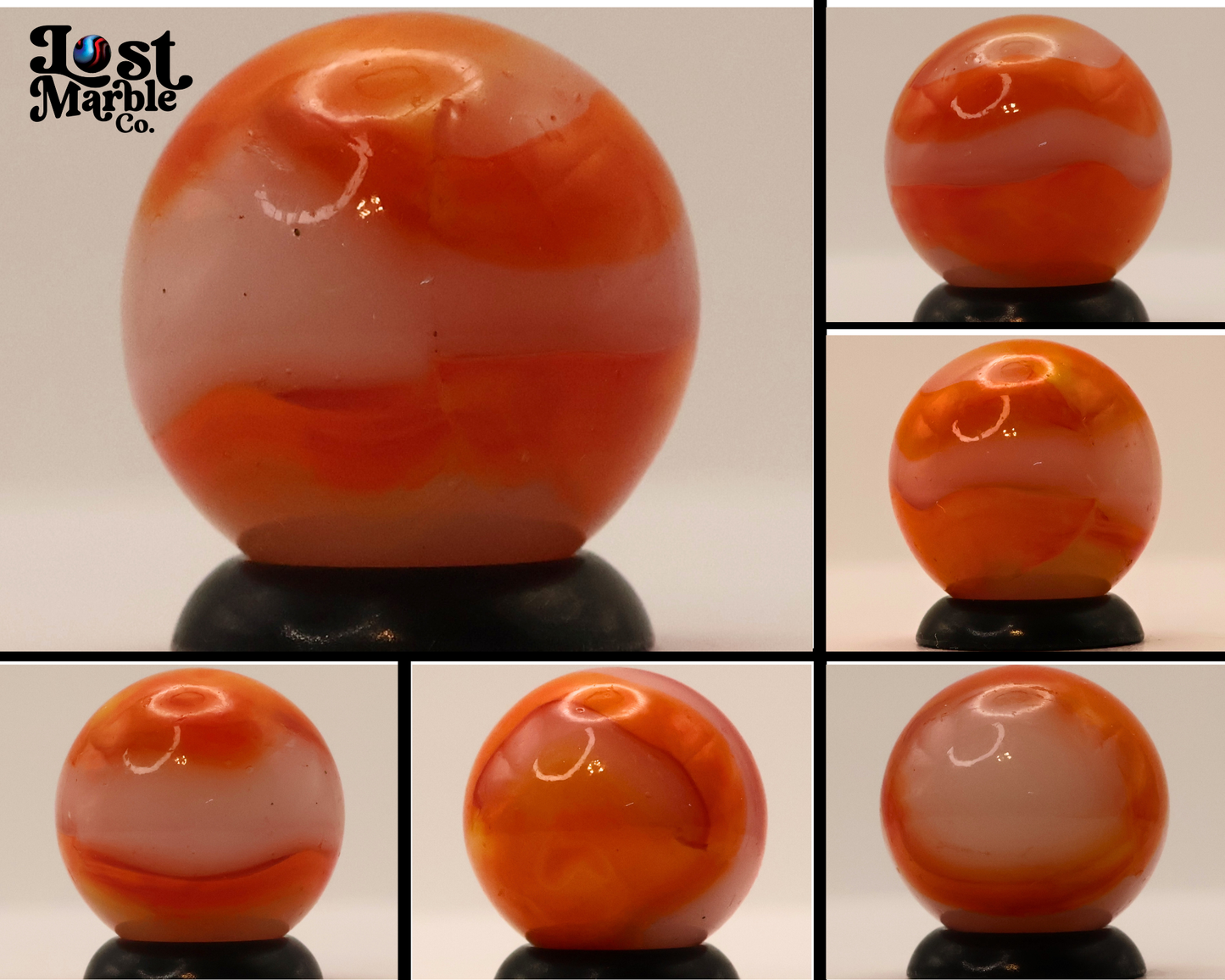 5/8" Peltier Rainbo Translucent base with Orange Ribbons MINT
