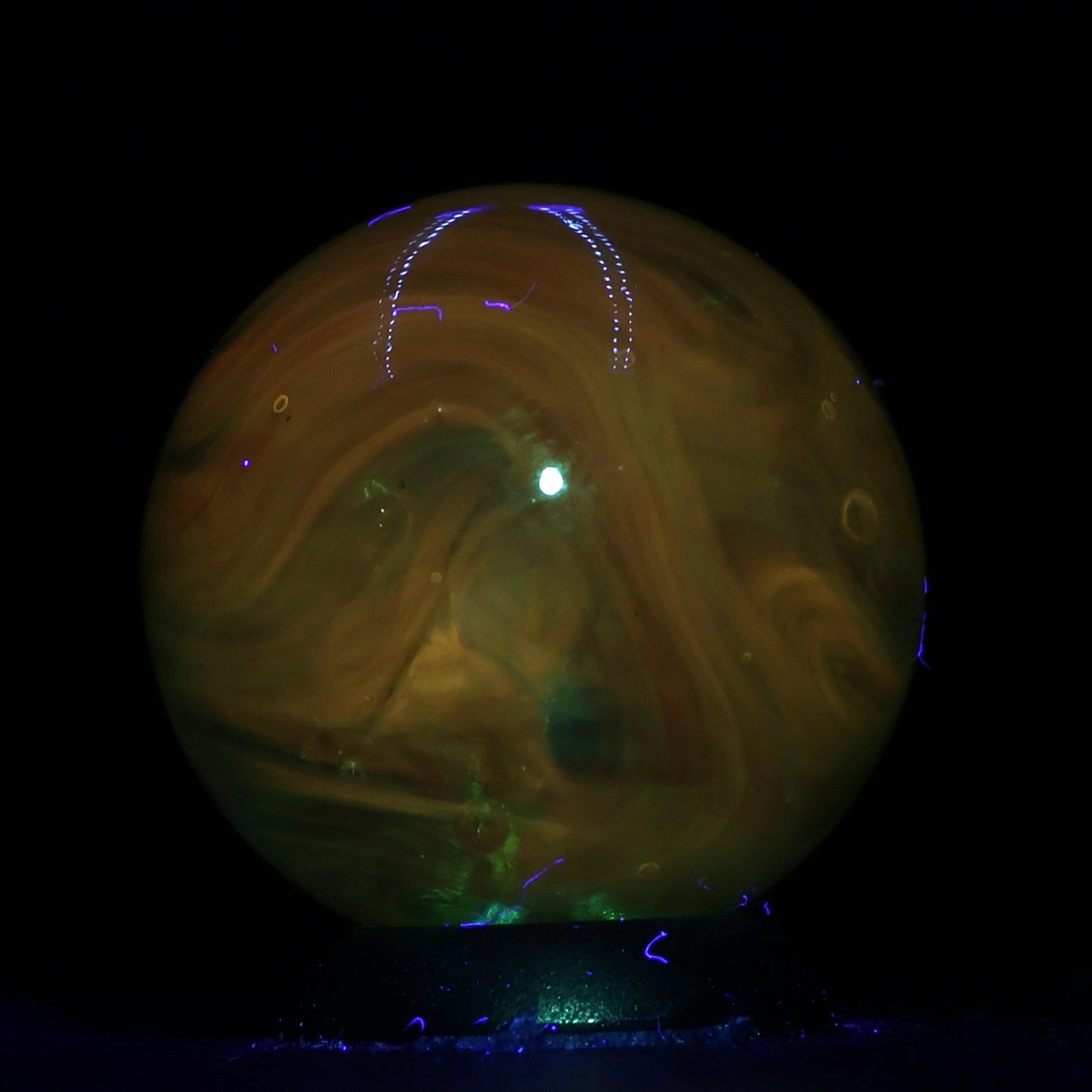 3/4" Green Wire Pull Marble UV glows Orange, gorgeous backlit photo MINT
