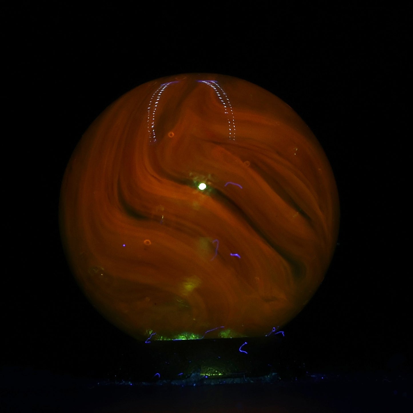 3/4" Green Wire Pull Marble UV glows Orange, gorgeous backlit photo MINT
