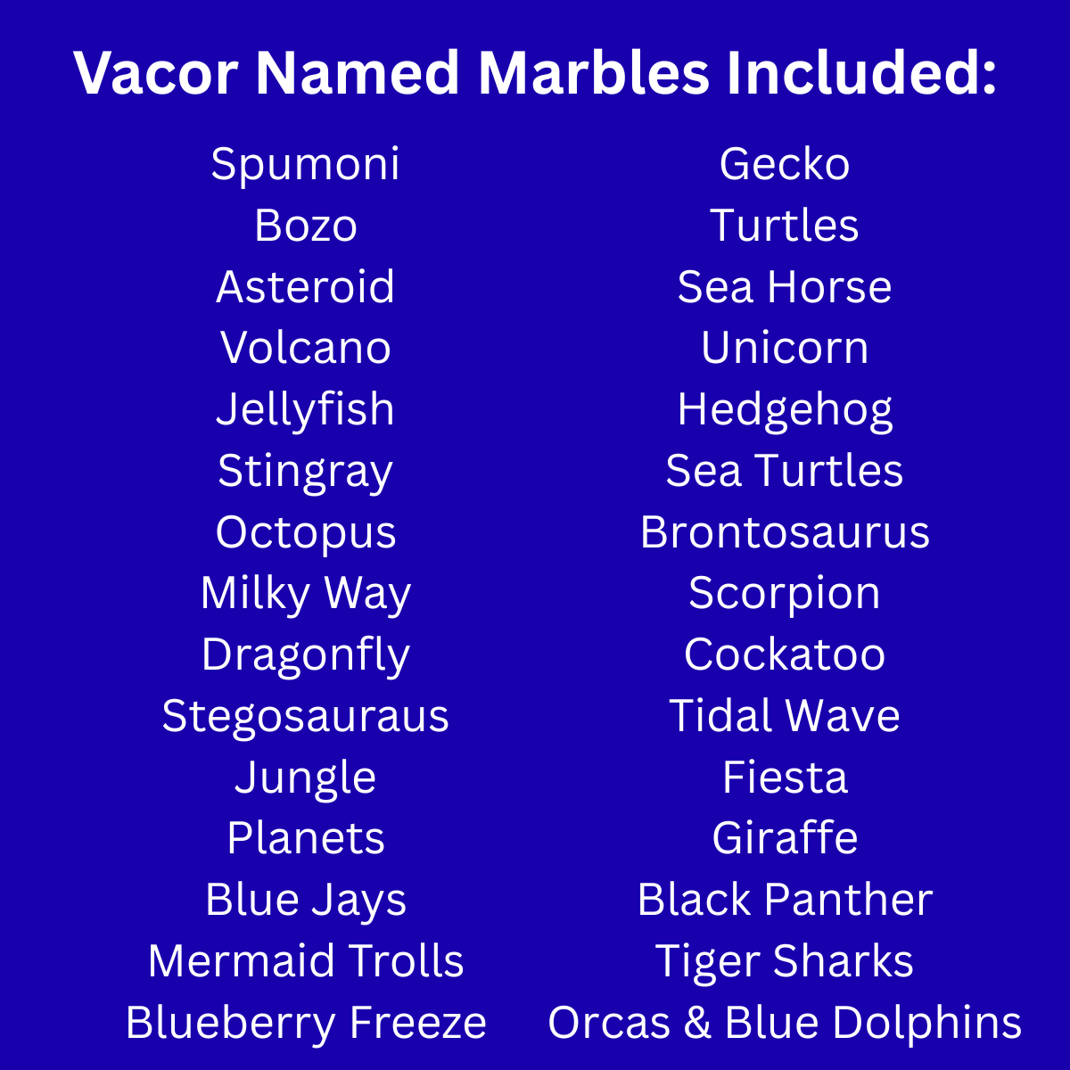 2.5lbs Vacor Mixed Marbles (30+names see below) Most are Mint, some are NM
